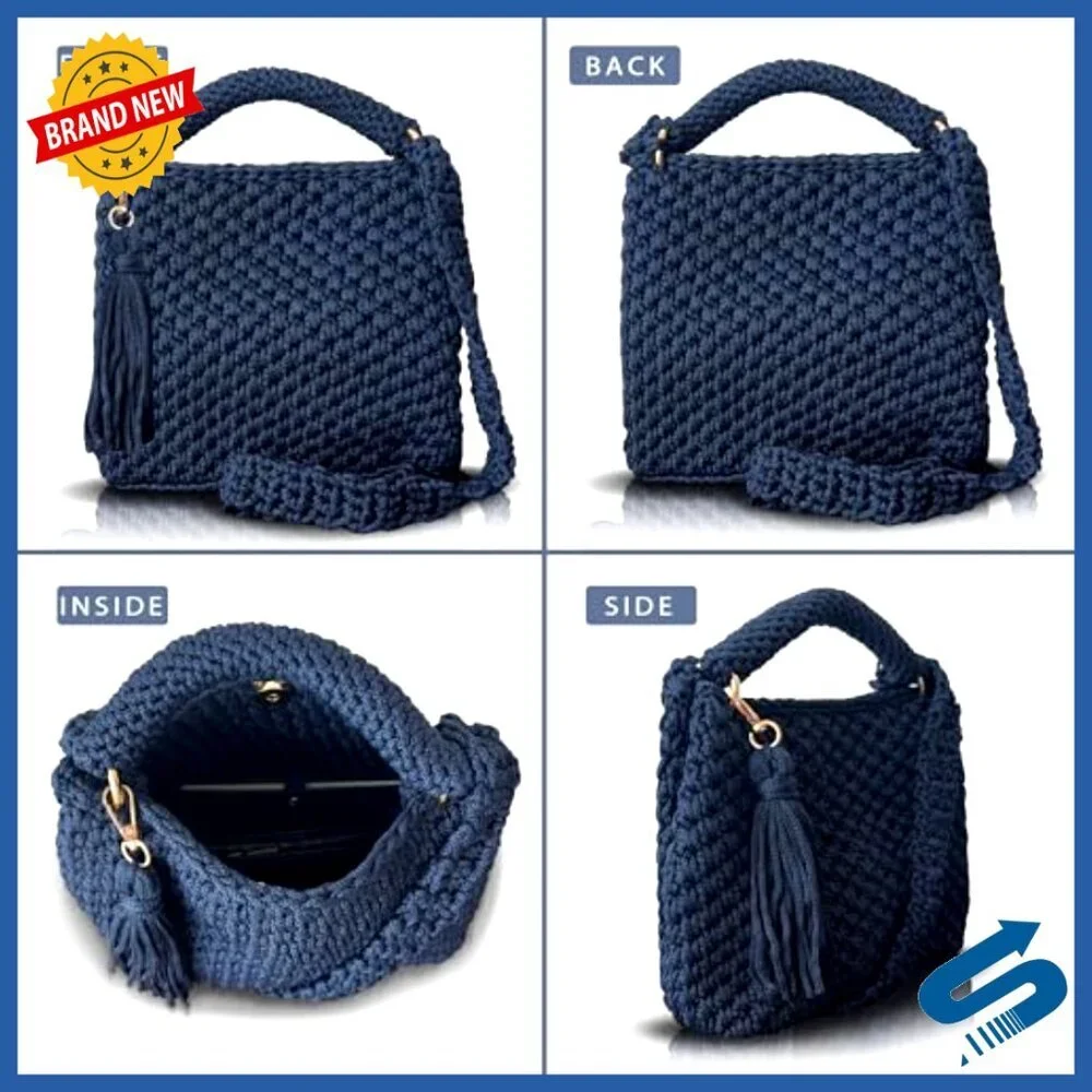 Handmade Crochet Shoulder Bag Boho Knit Crossbody Purse with Tassel